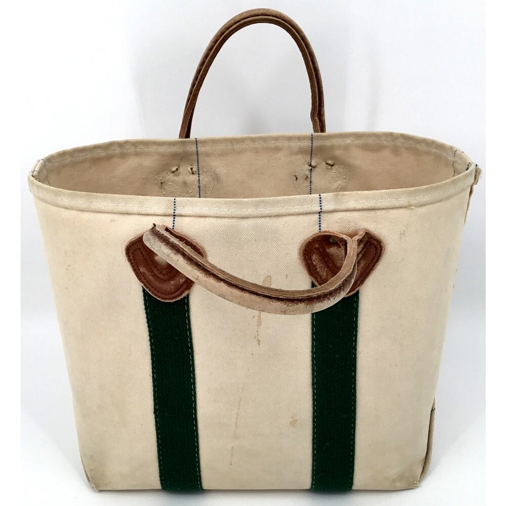 Vintage 1970s L.L.Bean Boat & Tote Leather Handle Canvas Bag Made USA Medium - Picture 4 of 13